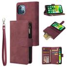 For iPhone 13 mini Multifunctional Phone Leather Case with Card Slot & Holder & Zipper Wallet & Photo Frame (Wine Red) - 1