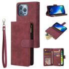 For iPhone 13 Pro Multifunctional Phone Leather Case with Card Slot & Holder & Zipper Wallet & Photo Frame (Wine Red) - 1