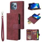 For iPhone 13 Pro Max Multifunctional Phone Leather Case with Card Slot & Holder & Zipper Wallet & Photo Frame (Wine Red) - 1