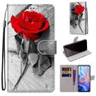 For Xiaomi Redmi Note 11 Coloured Drawing Cross Texture Horizontal Flip PU Phone Leather Case with Holder & Card Slots & Wallet & Lanyard(Colorful Layer(Red Rose On Wooden) - 1
