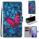 For Xiaomi Redmi Note 11 Coloured Drawing Cross Texture Horizontal Flip PU Phone Leather Case with Holder & Card Slots & Wallet & Lanyard(Colorful Layer(Big Red Butterfly On Blue) - 1