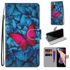 For Xiaomi Redmi Note 11 Pro / 11 Pro+ Global Coloured Drawing Cross Texture Horizontal Flip PU Phone Leather Case with Holder & Card Slots & Wallet & Lanyard(Colorful Layer(Big Red Butterfly On Blue) - 1