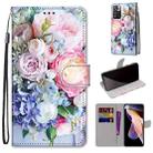 For Xiaomi Redmi Note 11 Pro / 11 Pro+ Global Coloured Drawing Cross Texture Horizontal Flip PU Phone Leather Case with Holder & Card Slots & Wallet & Lanyard(Colorful Layer(Light Pink Bouquet) - 1