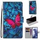 For Xiaomi Mi 11T / 11T Pro Coloured Drawing Cross Texture Horizontal Flip PU Phone Leather Case with Holder & Card Slots & Wallet & Lanyard(Colorful Layer(Big Red Butterfly On Blue) - 1