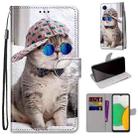 For Samsung Galaxy A03 Core Coloured Drawing Cross Texture Horizontal Flip PU Phone Leather Case with Holder & Card Slots & Wallet & Lanyard(Colorful Layer(Oblique Hat Blue Mirror Cat) - 1