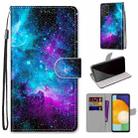 For Samsung Galaxy A53 5G Global Coloured Drawing Cross Texture Horizontal Flip PU Phone Leather Case with Holder & Card Slots & Wallet & Lanyard(Colorful Layer(Purple Green Starry Sky) - 1