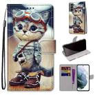 For Samsung Galaxy S22 5G Coloured Drawing Cross Texture Horizontal Flip PU Phone Leather Case with Holder & Card Slots & Wallet & Lanyard(Colorful Layer(Leather Shoes Cat) - 1
