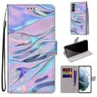 For Samsung Galaxy S22 5G Coloured Drawing Cross Texture Horizontal Flip PU Phone Leather Case with Holder & Card Slots & Wallet & Lanyard(Colorful Layer(Fluorescent Water Pattern) - 1