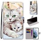 For Samsung Galaxy S22 5G Coloured Drawing Cross Texture Horizontal Flip PU Phone Leather Case with Holder & Card Slots & Wallet & Lanyard(Colorful Layer(Big Cat Hugging Kitten) - 1