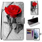 For Samsung Galaxy S22 5G Coloured Drawing Cross Texture Horizontal Flip PU Phone Leather Case with Holder & Card Slots & Wallet & Lanyard(Colorful Layer(Red Rose On Wooden) - 1