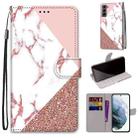 For Samsung Galaxy S22 5G Coloured Drawing Cross Texture Horizontal Flip PU Phone Leather Case with Holder & Card Slots & Wallet & Lanyard(Colorful Layer(Stitching Pink Stone Pattern) - 1