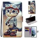 For Samsung Galaxy S22+ 5G Coloured Drawing Cross Texture Horizontal Flip PU Phone Leather Case with Holder & Card Slots & Wallet & Lanyard(Colorful Layer(Leather Shoes Cat) - 1