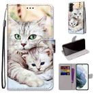 For Samsung Galaxy S22+ 5G Coloured Drawing Cross Texture Horizontal Flip PU Phone Leather Case with Holder & Card Slots & Wallet & Lanyard(Colorful Layer(Big Cat Hugging Kitten) - 1