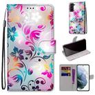 For Samsung Galaxy S22+ 5G Coloured Drawing Cross Texture Horizontal Flip PU Phone Leather Case with Holder & Card Slots & Wallet & Lanyard(Colorful Layer(Gradient Colorful Flower) - 1