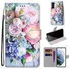For Samsung Galaxy S22+ 5G Coloured Drawing Cross Texture Horizontal Flip PU Phone Leather Case with Holder & Card Slots & Wallet & Lanyard(Colorful Layer(Light Pink Bouquet) - 1