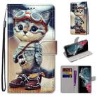 For Samsung Galaxy S22 Ultra 5G Coloured Drawing Cross Texture Horizontal Flip PU Phone Leather Case with Holder & Card Slots & Wallet & Lanyard(Colorful Layer(Leather Shoes Cat) - 1