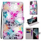 For Samsung Galaxy S22 Ultra 5G Coloured Drawing Cross Texture Horizontal Flip PU Phone Leather Case with Holder & Card Slots & Wallet & Lanyard(Colorful Layer(Gradient Colorful Flower) - 1