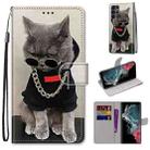 For Samsung Galaxy S22 Ultra 5G Coloured Drawing Cross Texture Horizontal Flip PU Phone Leather Case with Holder & Card Slots & Wallet & Lanyard(Colorful Layer(Golden Chain Grey Cat) - 1