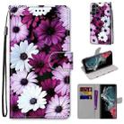 For Samsung Galaxy S22 Ultra 5G Coloured Drawing Cross Texture Horizontal Flip PU Phone Leather Case with Holder & Card Slots & Wallet & Lanyard(Colorful Layer(Chrysanthemum Pink White Purple) - 1