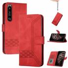 For Sony Xperia 5 III Cubic Skin Feel Flip Leather Phone Case(Red) - 1