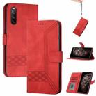 For Sony Xperia 10 III Cubic Skin Feel Flip Leather Phone Case(Red) - 1