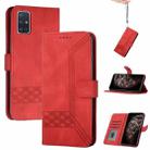 For Samsung Galaxy A41 Cubic Skin Feel Flip Leather Phone Case(Red) - 1