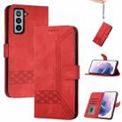 For Samsung Galaxy S21+ 5G Cubic Skin Feel Flip Leather Phone Case(Red) - 1