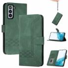 For Samsung Galaxy S22 5G Cubic Skin Feel Flip Leather Phone Case(Dark Green) - 1