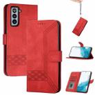 For Samsung Galaxy S22+ 5G Cubic Skin Feel Flip Leather Phone Case(Red) - 1