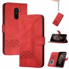 For Xiaomi Pocophone F1 Cubic Skin Feel Flip Leather Phone Case(Red) - 1
