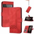 For Google Pixel 6 Cubic Skin Feel Flip Leather Phone Case(Red) - 1