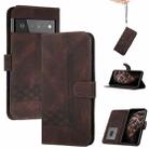 For Google Pixel 6 Pro Cubic Skin Feel Flip Leather Phone Case(Dark Brown) - 1