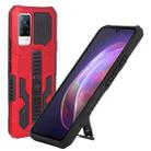 For vivo V21 Vanguard Warrior All Inclusive Double-color Shockproof TPU + PC Phone Case with Holder(Red) - 1