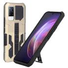 For vivo V21 Vanguard Warrior All Inclusive Double-color Shockproof TPU + PC Phone Case with Holder(Gold) - 1