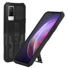 For vivo V21 Vanguard Warrior All Inclusive Double-color Shockproof TPU + PC Phone Case with Holder(Black) - 1