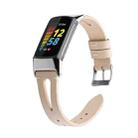 For Fitbit Charge 5 FC5-18 Pointed Tail Leather Strap Watch Band(Apricot) - 1