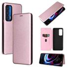 For Motorola Edge 2021 Carbon Fiber Texture Leather Phone Case with Card Slot(Pink) - 1