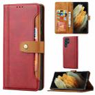 For Samsung Galaxy S22 Ultra 5G Calf Texture Double Fold Leather Phone Case(Red) - 1