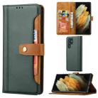 For Samsung Galaxy S22 Ultra 5G Calf Texture Double Fold Leather Phone Case(Green) - 1