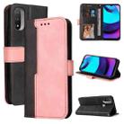 For Motorola Moto E40 / E30 / E20 Stitching-Color Flip Leather Phone Case with Holder(Pink) - 1