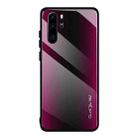 For Huawei P30 Pro Texture Gradient Glass Protective Case(Rose Red) - 1