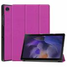 For Samsung Galaxy Tab A8 2021 Three-folding Holder Custer Texture Leather Tablet Case(Purple) - 1