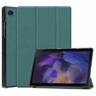 For Samsung Galaxy Tab A8 2021 Three-folding Holder Custer Texture Leather Tablet Case(Dark Green) - 1