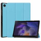 For Samsung Galaxy Tab A8 2021 Three-folding Holder Custer Texture Leather Tablet Case(Sky Blue) - 1