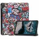 For Nokia T20 Painted Leather Tablet Case with 3-Fold Holder(Graffiti) - 1