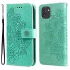 For Samsung Galaxy A03 EU Version 7-petal Flowers Embossing Pattern Horizontal Flip CasePhone Case(Green) - 1
