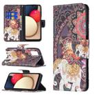 For Samsung Galaxy A03s 166mm Colored Drawing Leather Phone Case(Flowers Elephant) - 1