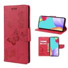 For Samsung Galaxy A33 5G Butterfly Embossed Horizontal Flip Leather Phone Case with Card Slot & Holder(Red) - 1