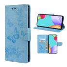 For Samsung Galaxy A33 5G Butterfly Embossed Horizontal Flip Leather Phone Case with Card Slot & Holder(Blue) - 1