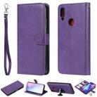 For Xiaomi Redmi Note 7 Solid Color Horizontal Flip Protective Case with Holder & Card Slots & Wallet & Photo Frame & Lanyard(Purple) - 1